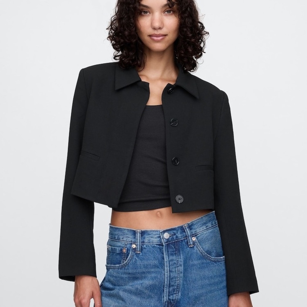 GAP Black Cropped Collared Jacket - Picture 2 of 9